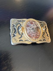 Vintage Collectible Leopard Skin Jasper Stone Metal Belt Buckle