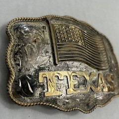 Vintage Texas, U.S. Flag Large Western Distressed Cowboy Buckle Made In Mexico