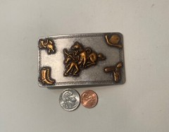 Vintage Metal Belt Buckle, Nocona, Cow Wrestling, Cowboy Boots, Holster, Cowboy