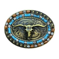Belt Buckle Men Women Western Cowboy Turquoise Cow Skull Longhorn Belt Buckle US