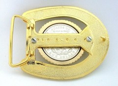 1921 Morgan Silver Dollar Bright Gold Color Horseshoe Belt Buckle EPBB189