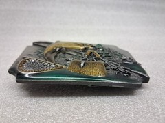Vintage Siskiyou Belt Co Fly Fishing Outdoors Belt Buckle Brown Rainbow Trout