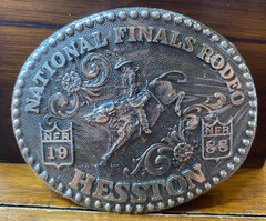 Hesston Wrangler 1988 Silver Tone NFR National Finals Rodeo Oval Belt Buckle VTG