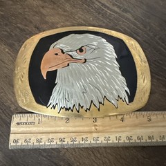 Vintage German Silver Belt Buckle Bald Eagle Head Gold Silver & Copper Tone