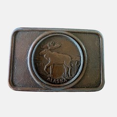 Vintage Century Canada Alaska Moose Belt Buckle Brass Tone Wildlife Souvenir