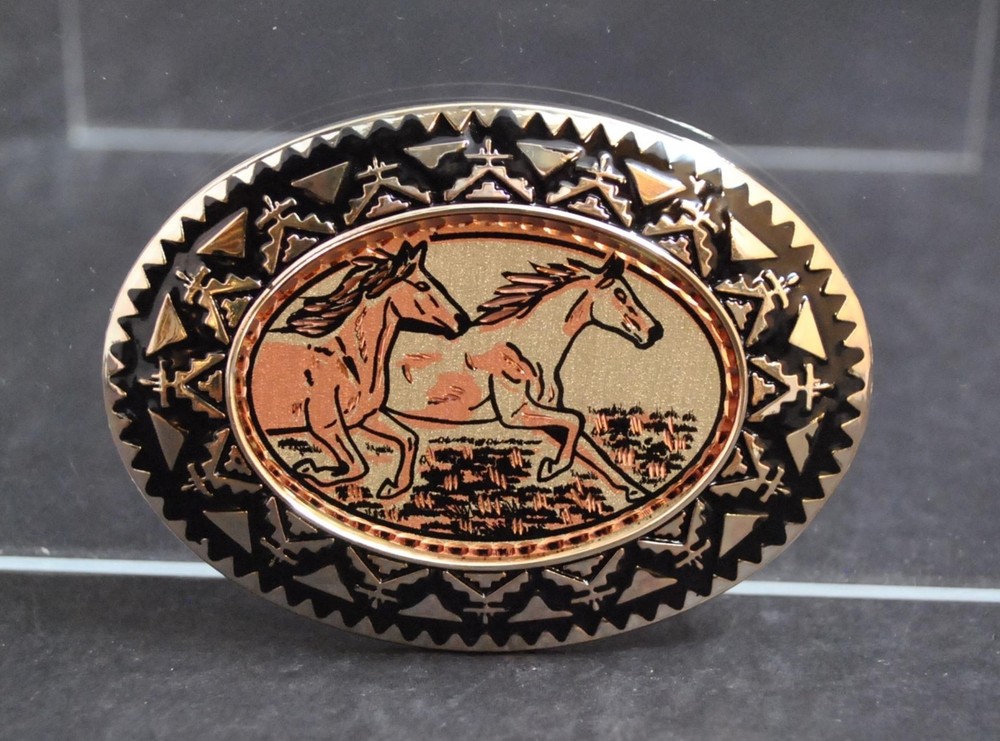 NWOT Running Horses Belt Buckle Silver Tone Oxidation Design About 3 5/8&Prime; G6