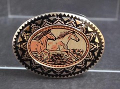 NWOT Running Horses Belt Buckle Silver Tone Oxidation Design About 3 5/8&Prime; G6