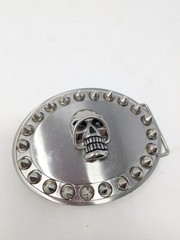 Silver Tone Oval Skull Belt Buckle With Spikes 1.5&Prime; Loop, 3.5&Prime; x 4&Prime; Goth, Biker