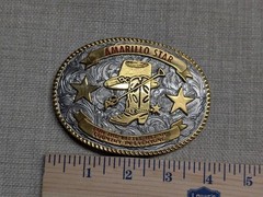 vintage WESTERN belt buckle AMARILLO STAR creative casting COWBOY rodeo ENGRAVED