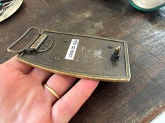 Vintage Turquoise Brass Belt Buckle Patina Engraved Western Cowgirl Style
