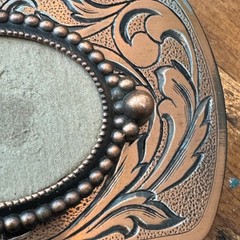 Western Floral Scroll Belt Buckle Copper Tone Beaded Oval Center DIY
