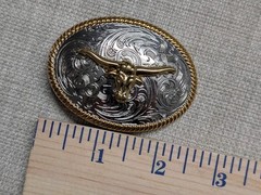 vintage style WESTERN belt buckle LONG HORN steer COWBOY gold/silver RODEO