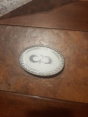 Belt Buckle Silver Metal with White Design Good Condition