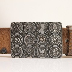 Vintage Belt Buckle with German Penny Coins Motif Metal in Retro Style