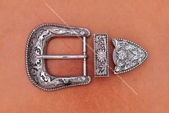 Western Engraved Silver Equestrian Tack Bridle/Halter Belt Buckle 3pc Set 1-1/2&Prime;