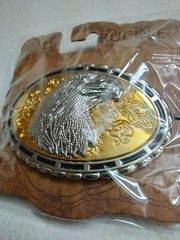 Flashy 2 tone western scroll Patriotic 3-D Eagle Head metal belt Buckle, new!