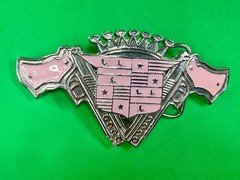 Guns Crown Shield Trucker Cadillac Grill Pink Enamel Belt Buckle Bottle Opener
