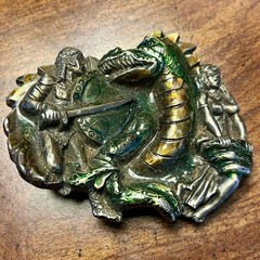 American Buckle Co Belt Buckle Unisex OS Green 1984 Vintage Knight Dragon J1421