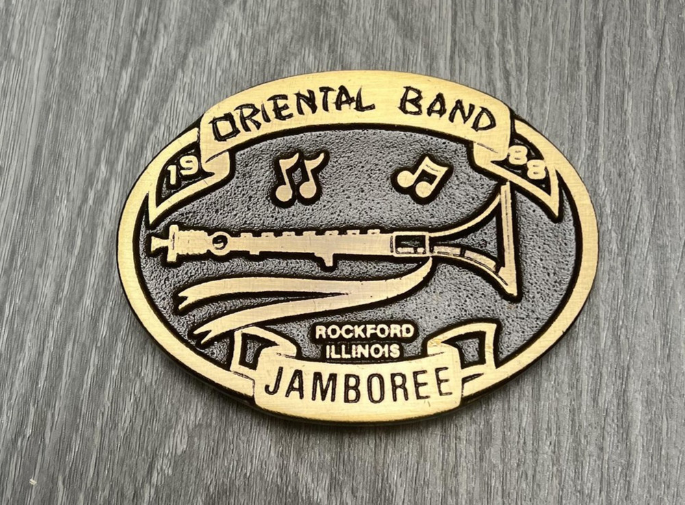 Vintage Oriental Band Jamboree Belt Buckle Rockford Illinois 1988 Oval 80s