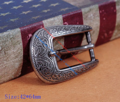 22mm Vintage Silver Flower Engraved Cowboy Western 3 piece belt Pin buckle Set