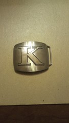 Metal Chrome Finish Monogrammed Embossed Initial « K » Belt Buckle