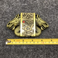 Antique Brushed Dragon Head Belt Buckle with Lighter, Stock in US