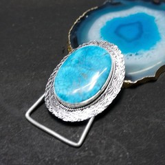 Handmade Silver Plated Belt Buckle with Natural Turquoise Stone- Western Vintage