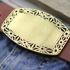 Vintage Floral Brass Belt Buckle, Western Style, Classic Metal Design