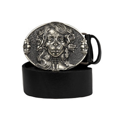 Sugar Skull woman german silver belt buckle, Santa Muerte Skull El Día de Muerte