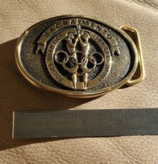 1984 Sacramento Police Olympics Beltbuckle, Vintage Unsued. Solid Brass.