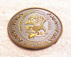 CLASSIC BELT BUCKLE NORTH AMERICAN HUNTING CLUB LIFE MEMBER SILVER/GOLD TON BB16