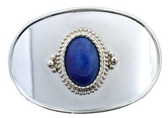 Bright Silver Color 30×22 Oval Lapis Cab 3 2/5 Inch Belt Buckle PBB31/32025