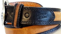 TONY LAMA LEATHER BELT NOCONA ‘GOD BLESS AMERICA’ DETACHABLE SILVER BUCKLE Sz 38
