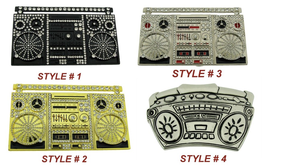 Retro Boom Box Belt Buckle Blaster Radio Dj Ghetto Music Old school Silver Metal