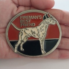 Belt Buckle Metal Fireman&rsquo;s Best Friend Dalmatian Red Black Silver Tone 7cmx 6cm