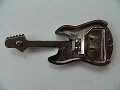 ELECTRIC GUITAR BELT BUCKLE, ZINC ALLOY, SILVER COLOR, 5.5&Prime;, 3D SCULPTED DESIGN