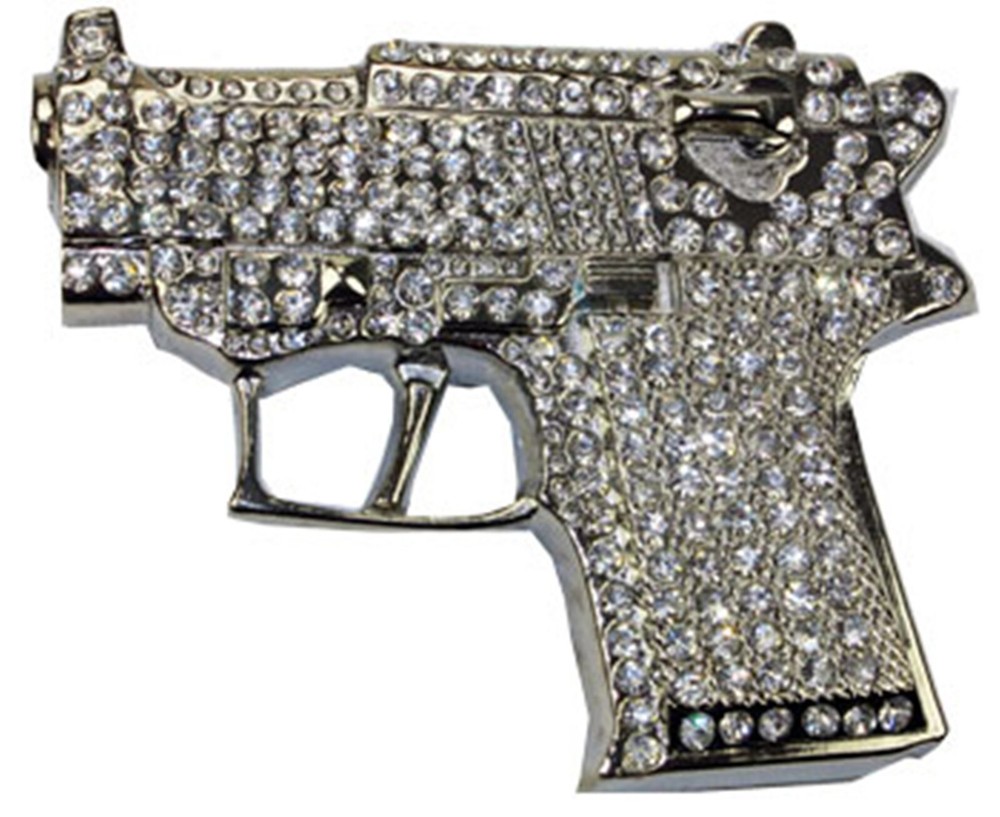 Mini Small Glock Gun Belt Buckle New Men Blinged Iced Style Silver Rock Rebel