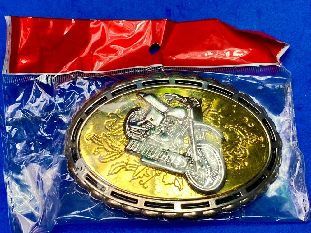 Motorcycle On Western Mixed Colors Belt Buckle In Packaging