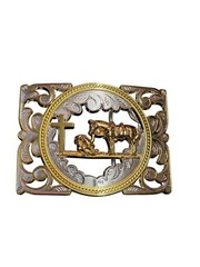 Christian Cowboy Belt Buckle For Man 4 1/4&Prime;x3 1/8&Prime; Silver Tone/Gold