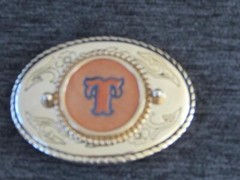 Gold Plated Leather Inset Initial &lsquo;T&rsquo; Men&rsquo;s Belt Buckle Made in USA (EUC)