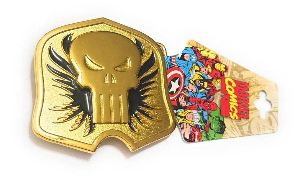 Gold Punisher Belt Buckle Gold Collectors Edition Marvel Comics Skull Black