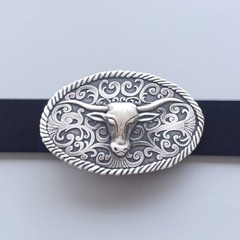Vintage Silver Plated Longhorn Bull Cowboy Cowgirl Western Oval Belt Buckle