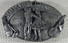 Siskiyou Buckle Company Square Dancing Pewter Belt Buckle 1985 Williams Oregon