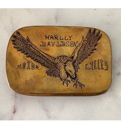 Vintage 1970s Harley Davidson Brass Belt Buckle Hand Etched Eagle Biker Boho