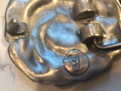 VINTAGE FINE PEWTER ROSE HEAD BELT BUCKLE 2 1/8” diameter