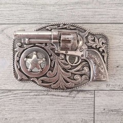 Western Gun Revolver Spinning Chamber Rodeo Cowboy Belt Buckle