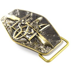 Warship done! solid brass belt buckle, ukrainian trident, russian combat ship