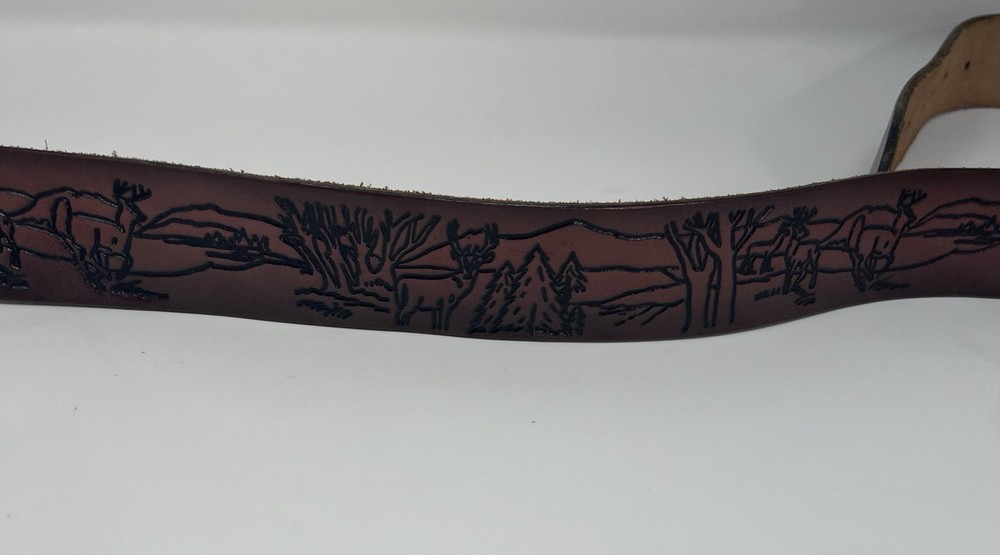 Vintage Western Belt Hand Tooled Deer Landscape Outdoor No Buckle 38”