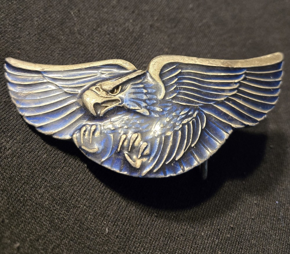 Men&rsquo;s Western Eagle Wing Belt Buckle Silver Tone Blue Enamel Fits 1.75in