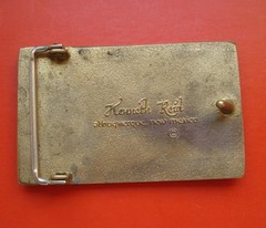 Vintage Kenneth Reid Southwest Wood and Brass Belt Buckle
